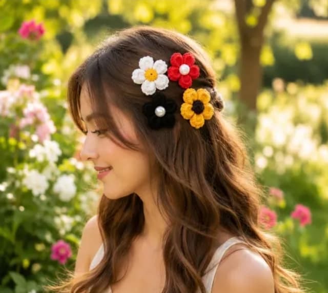 Crochet sunflower hair clips