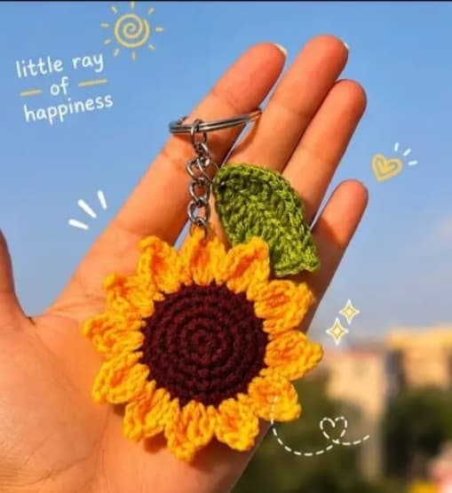 Crochet sunflower keychain